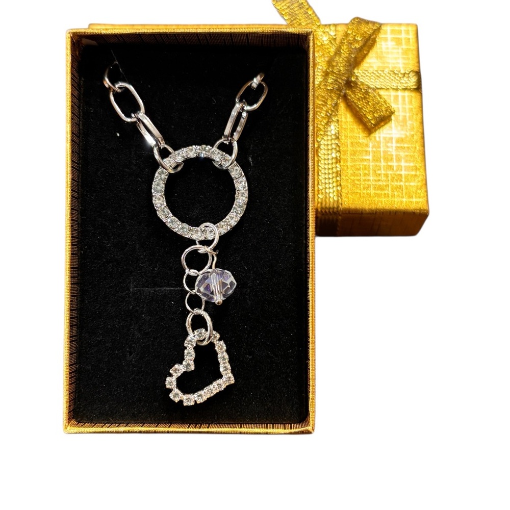 Silver Crystal Heart Charm Necklace. NWT - Picture 2 of 6